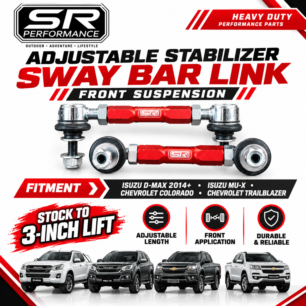 SWAY BAR LINK ADJUSTABLE (FRONT) DMAX 2014 / MUX / COLORADO / TRAILBLAZER